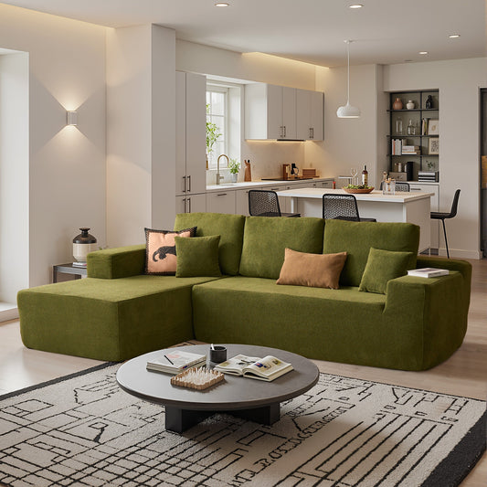 OVIOS 104" L-Shape Modular Couch with Chaise,Cloud Velvet Fabric,No Assembly Required