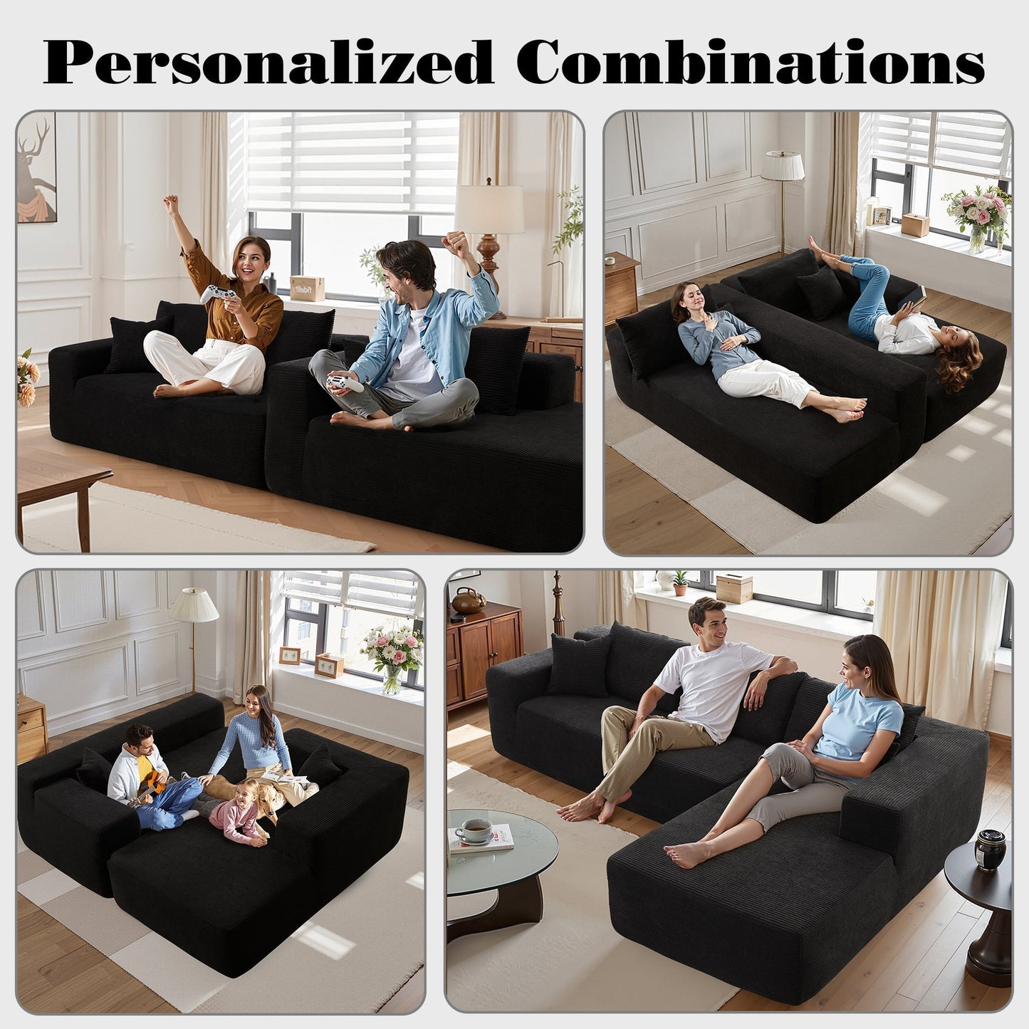 OVIOS 104" L-Shape Modular Couch with Chaise,Corduroy Fabric,No Assembly Required