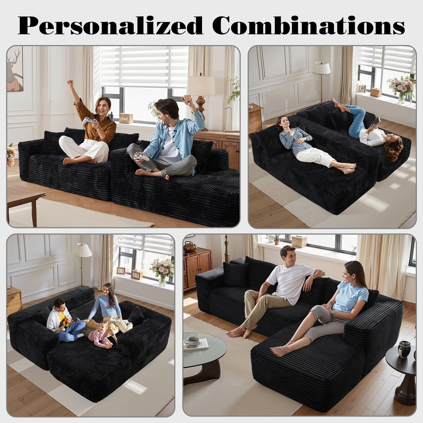 OVIOS 104" L-Shape Modular Couch with Chaise, Plush Corduroy Fabric, No Assembly Required