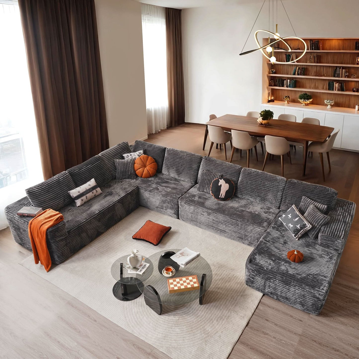 OVIOS Modular Sectional Cloud Couch, Plush Corduroy Sofa with Memory Foam, U-Shaped Chaise, No Assembly