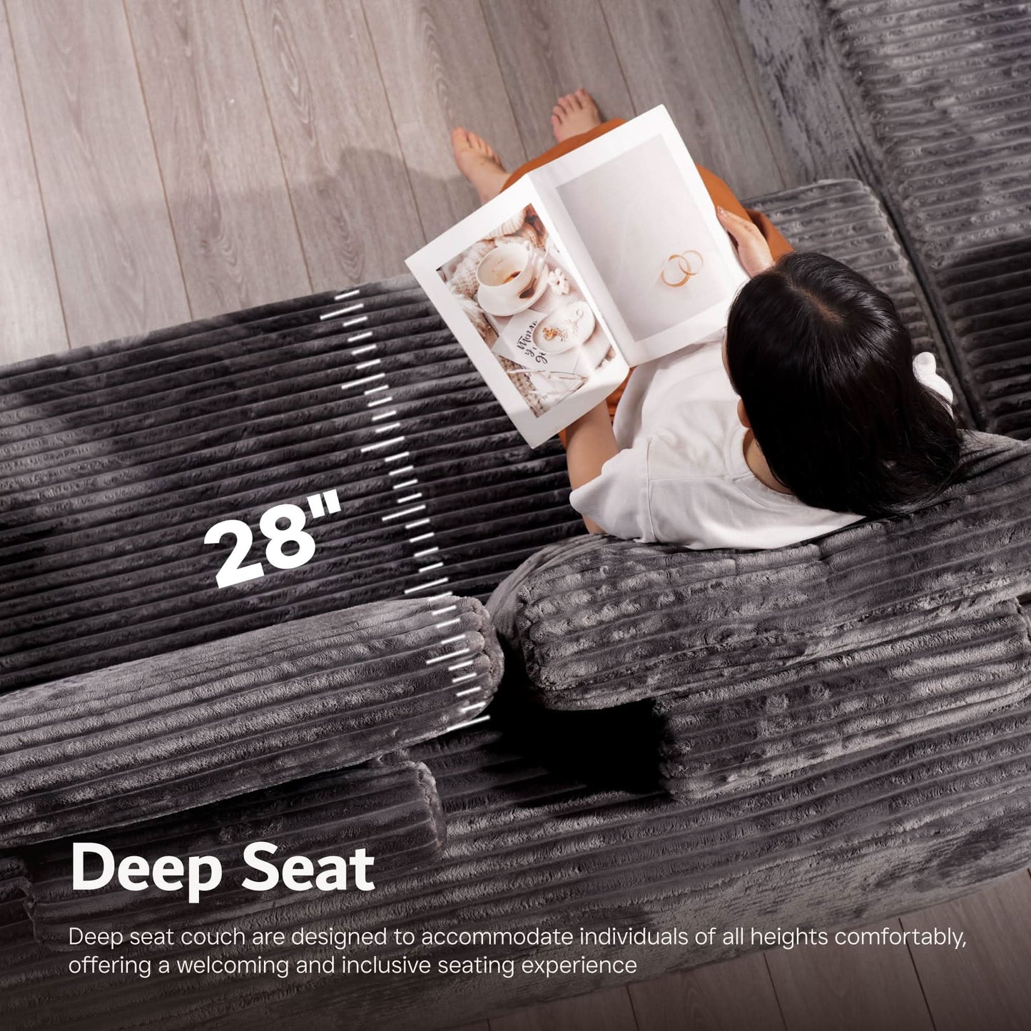 OVIOS U-Shaped Cloud Sectional Sofa with Chaise - Plush Corduroy, Memory Foam & No Assembly