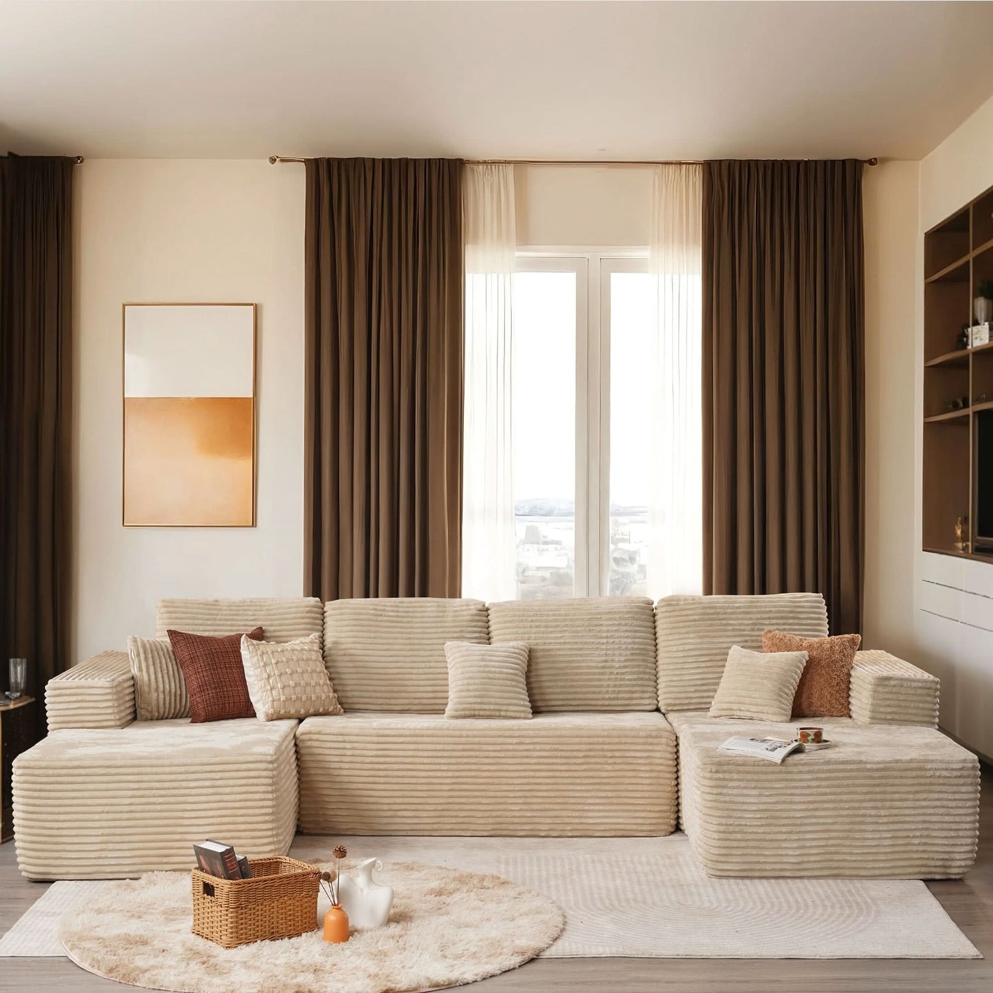 OVIOS Sectional Cloud Couch for Living Room, Modular Floor Sofa with Plush Corduroy, No Assembly Required