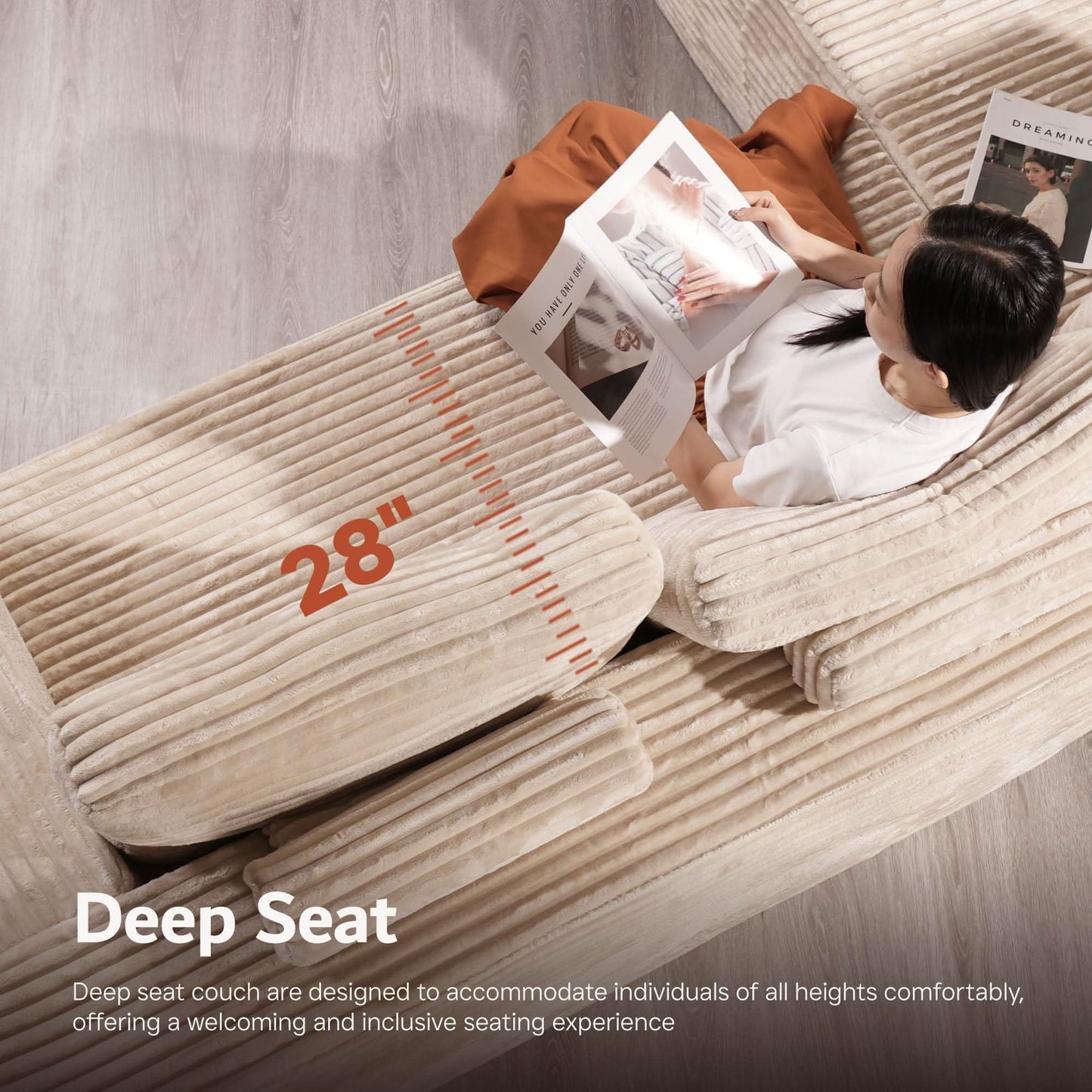 OVIOS Sectional Cloud Couch for Living Room, Modular Floor Sofa with Plush Corduroy, No Assembly Required