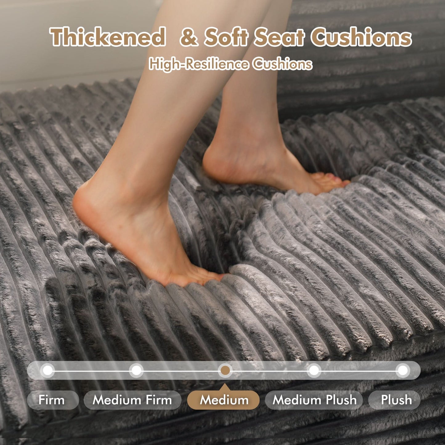 OVIOS L-Shaped Cloud Sectional Sofa with Chaise - Plush Corduroy, Memory Foam & No Assembly