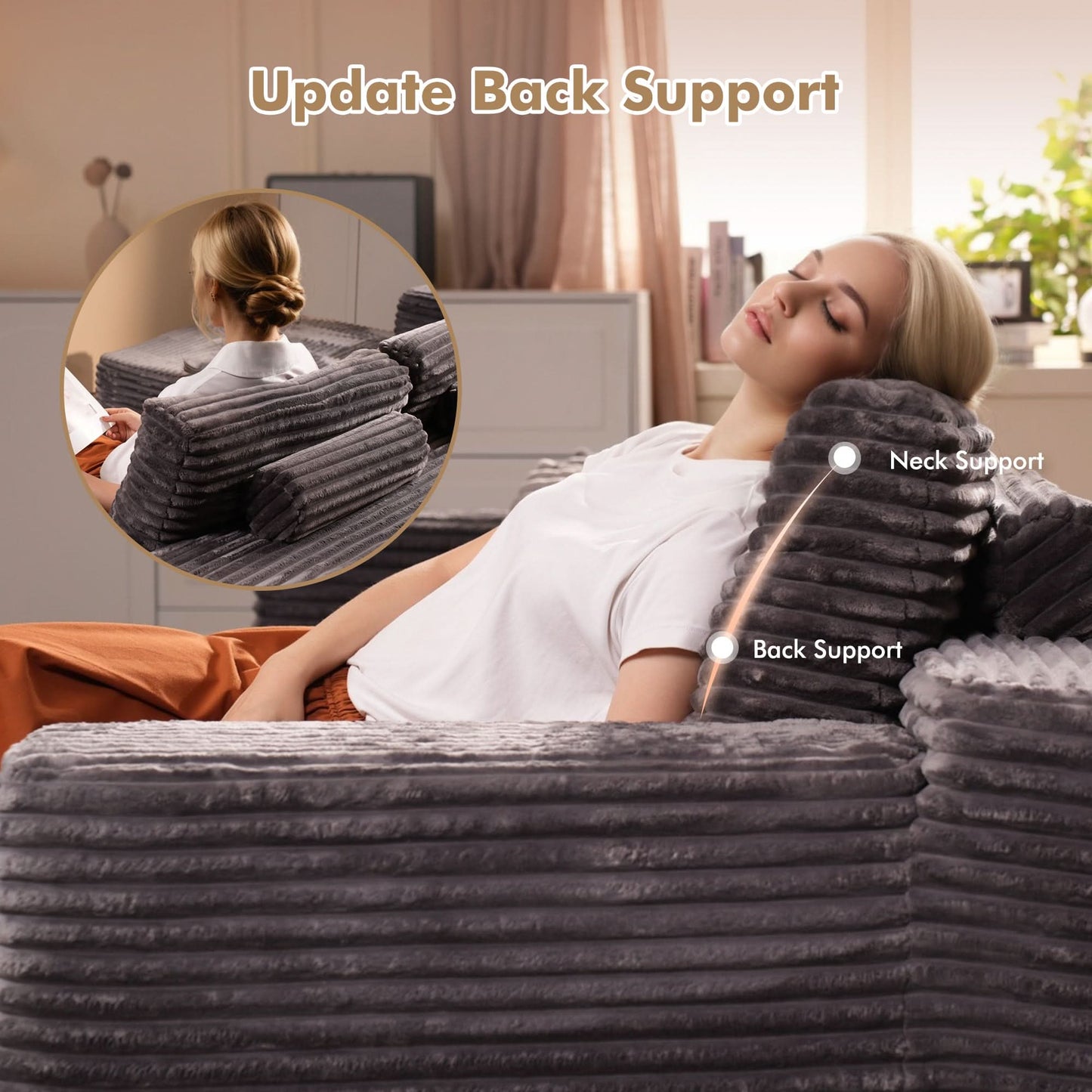 OVIOS Modular Cloud Sofa with Memory Foam, L-Shaped Chaise, Corduroy Upholstery - No Assembly Needed