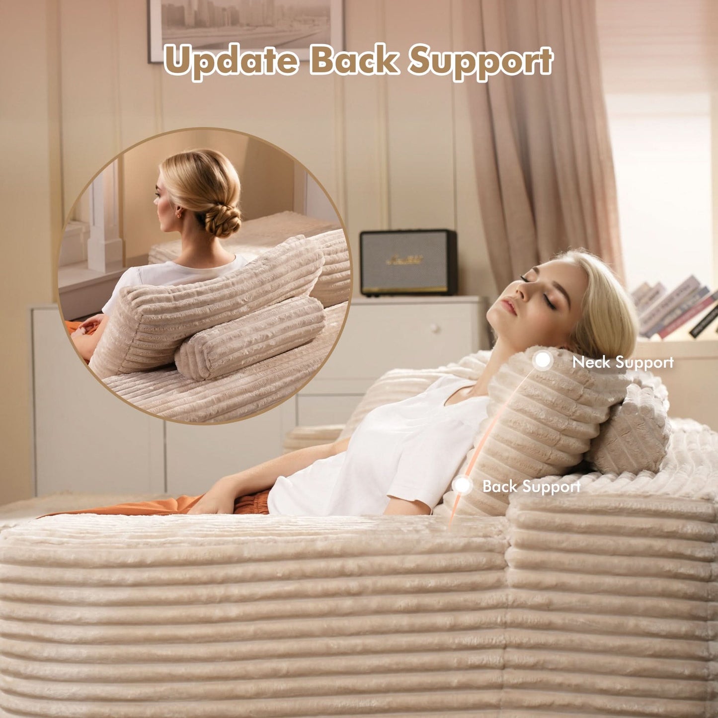 OVIOS Memory Foam Cloud Sofa: Modular L-Shape Chaise in Corduroy Fabric, No Assembly Required