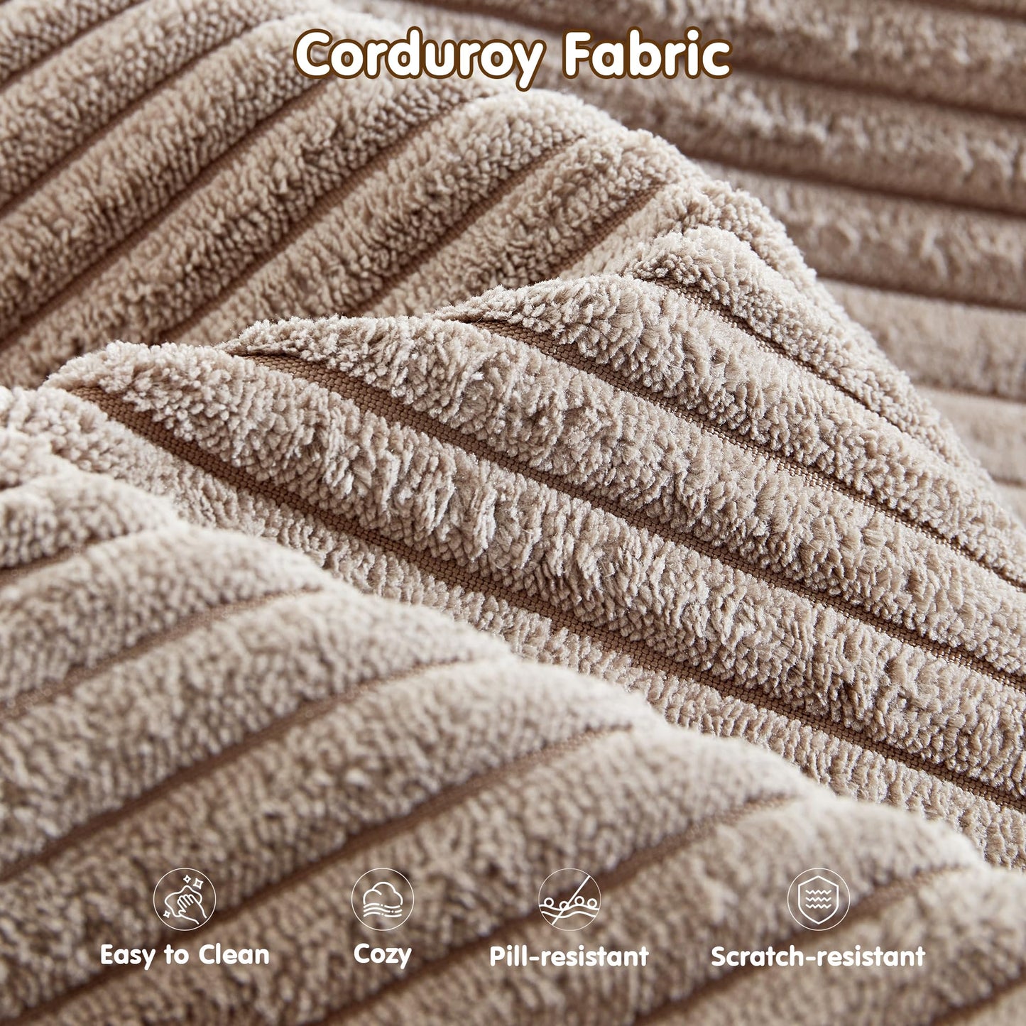 OVIOS 104" L-Shape Modular Couch with Chaise,Corduroy Fabric,No Assembly Required