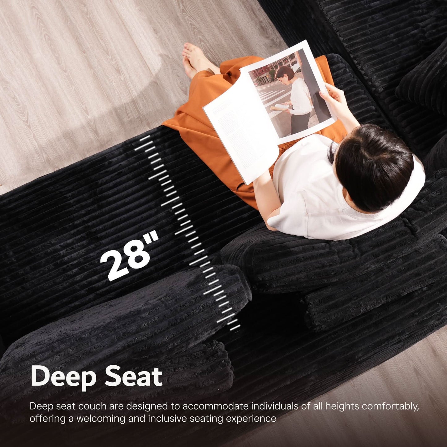 OVIOS sectional cloud couch, living room U-shaped sofa, plush corduroy, memory foam, no assembly required.