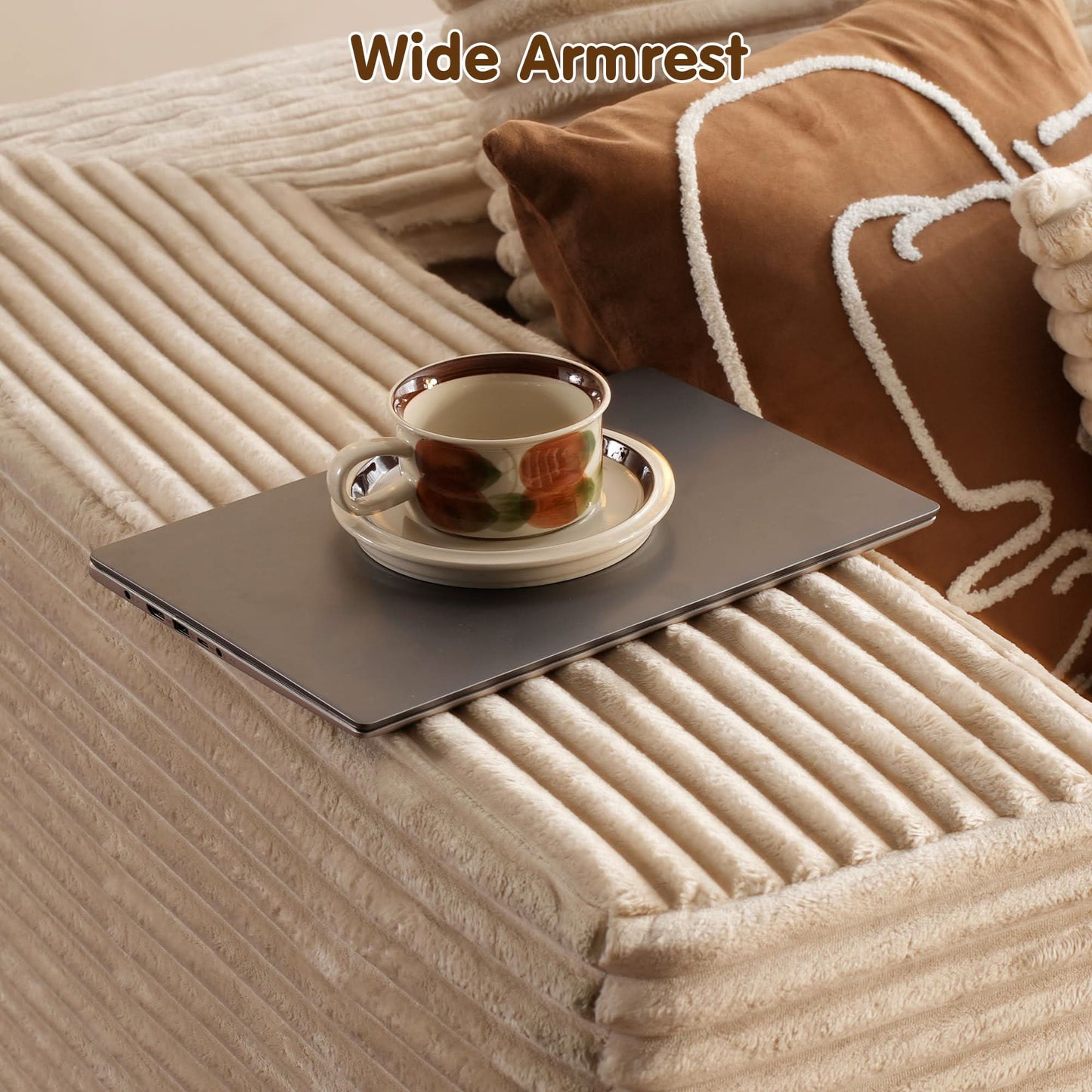 OVIOS 104" L-Shape Modular Couch with Chaise, Plush Corduroy Fabric, No Assembly Required