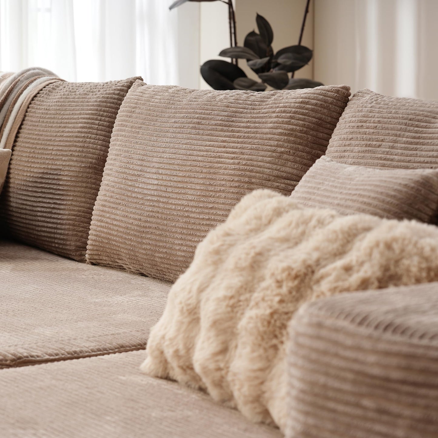 OVIOS 104" L-Shape Modular Couch with Chaise,Corduroy Fabric,No Assembly Required